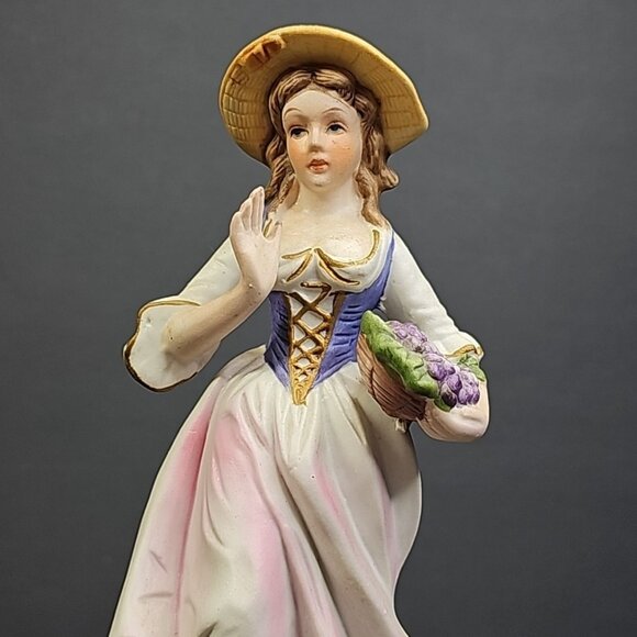 Porcelain Figure of Lady with Basket of Grapes 7" - Picture 8 of 10
